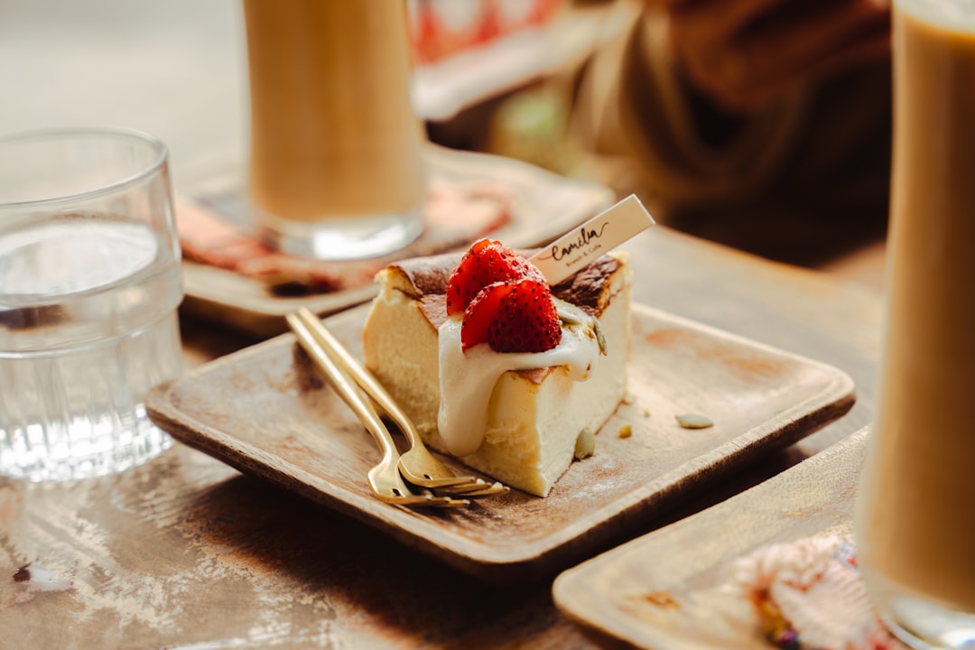 Burnt cheesecake slice with coffee