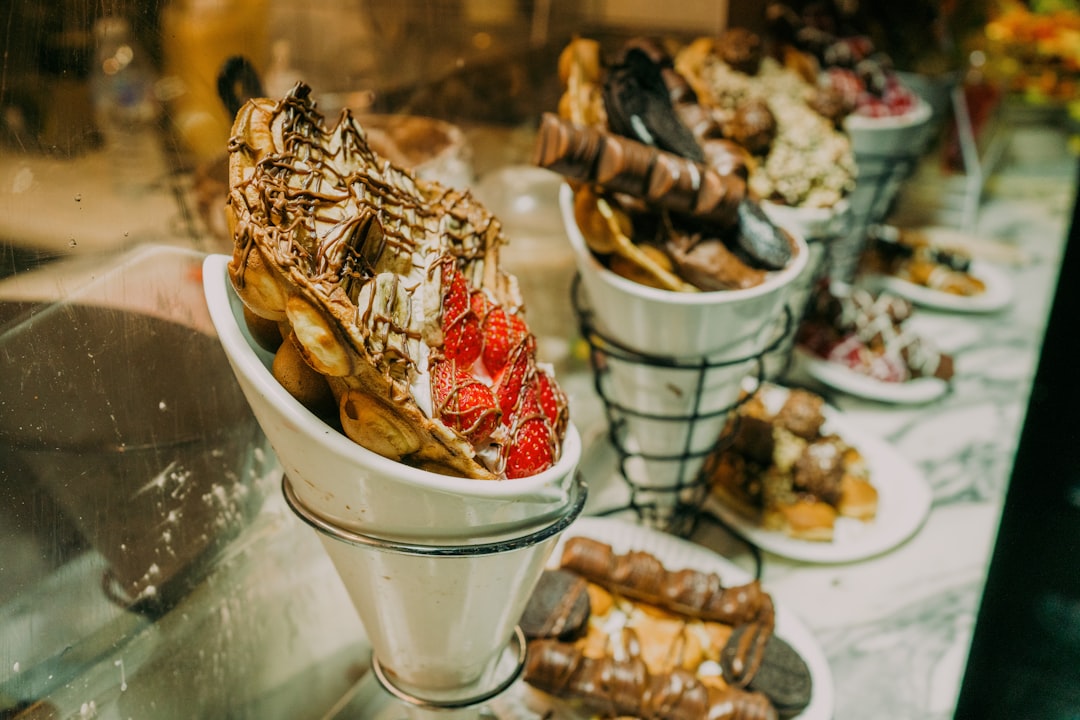 Ice cream buffet with chocolate fountain