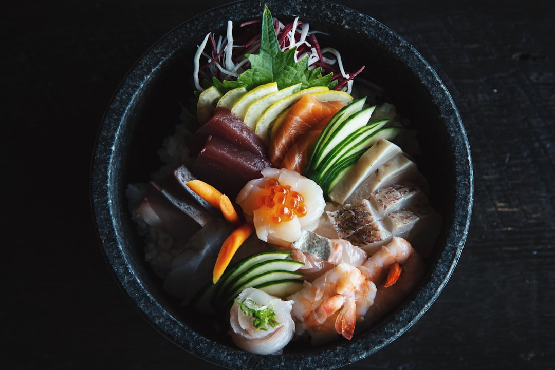 Japanese chirashi don with assorted sashimi on rice