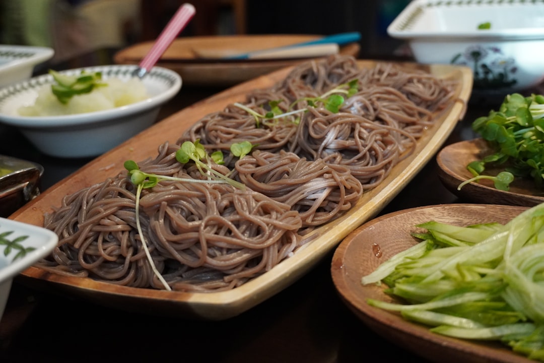 Korean black bean noodles in white bowl