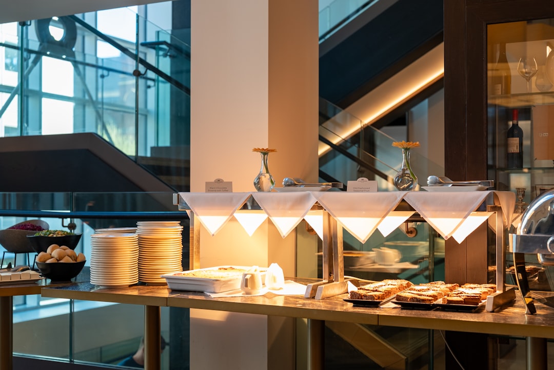Hotel buffet spread with fresh seafood
