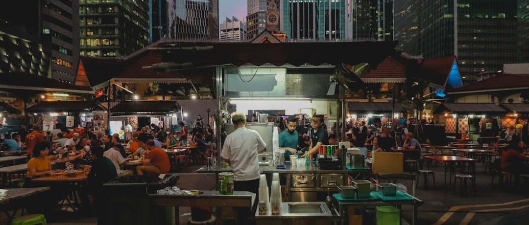 Singapore hawker centre with diverse local dishes on display