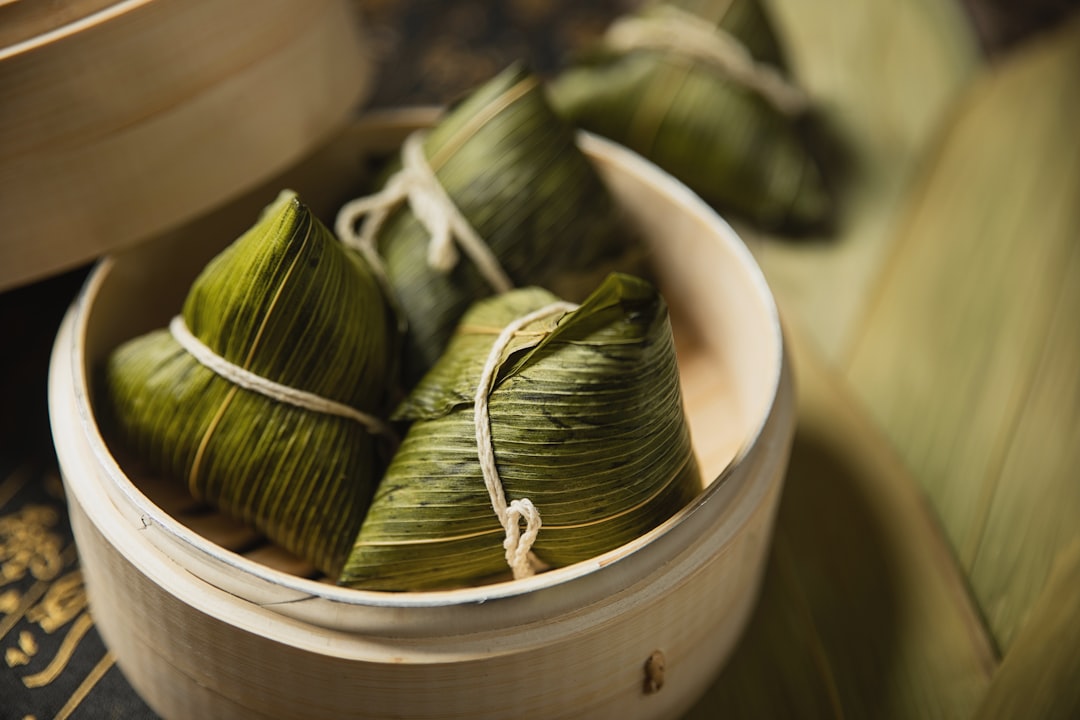 Traditional Chinese rice dumplings wrapped in bamboo leaves